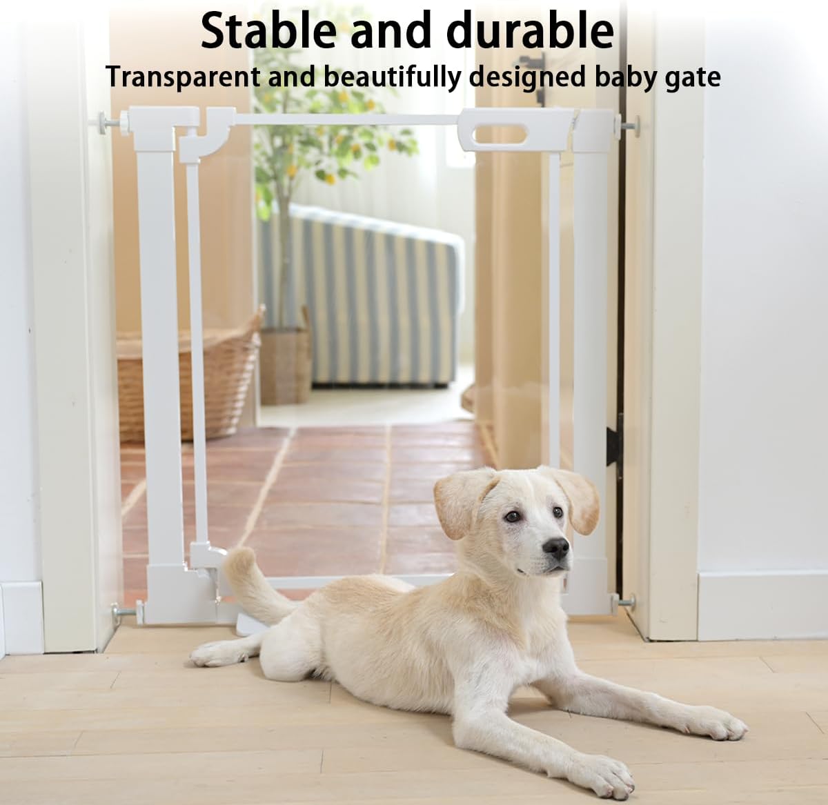 Clear Baby Safety Gate for Stairs,29"-48" Wide, 30" Tall Pressure Mounted Acrylic Pet Gate, Easy
