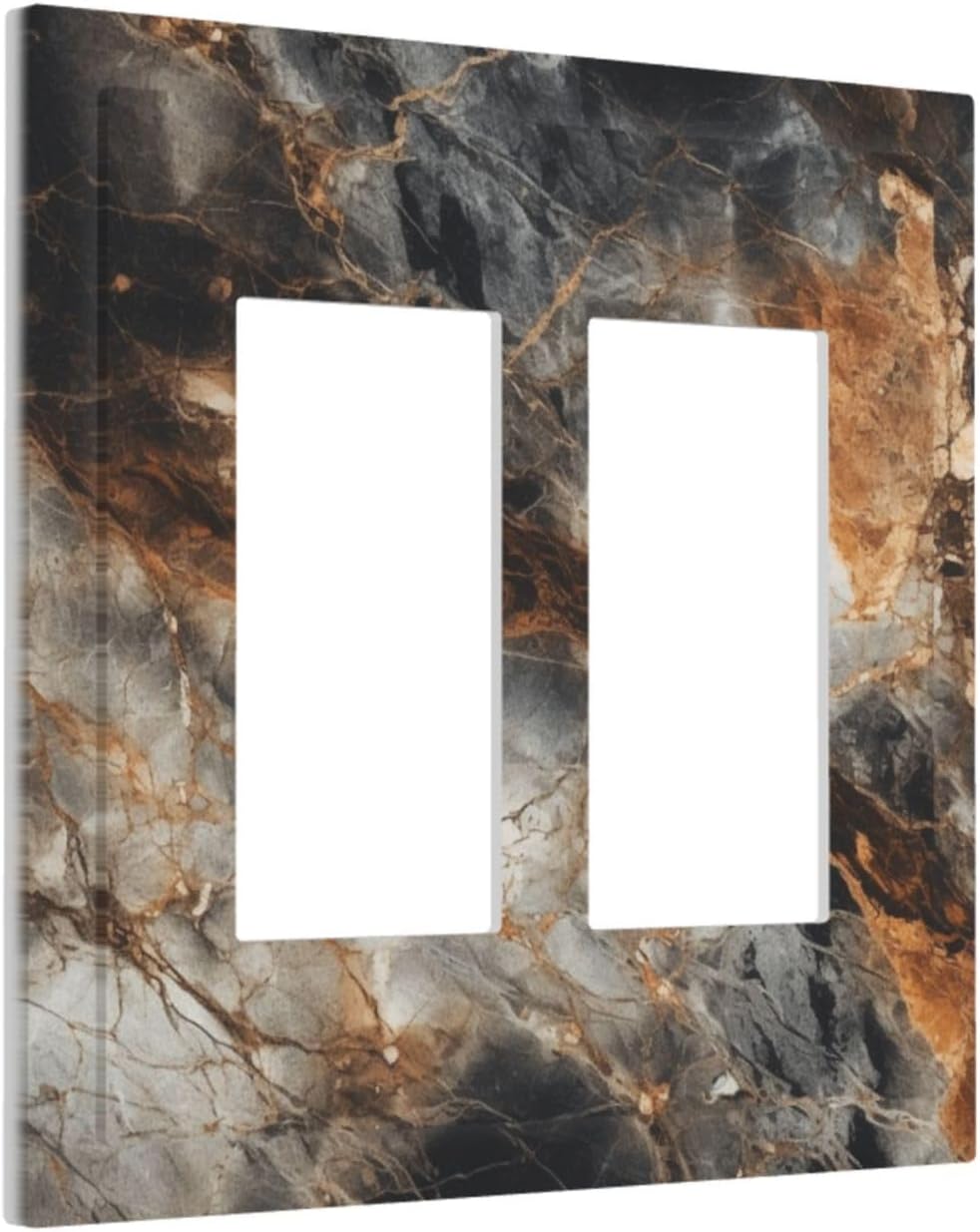Brown Marble Granite Golden Lines Print Decorative Outlet Covers 2 Gang Double GFCI Rocker