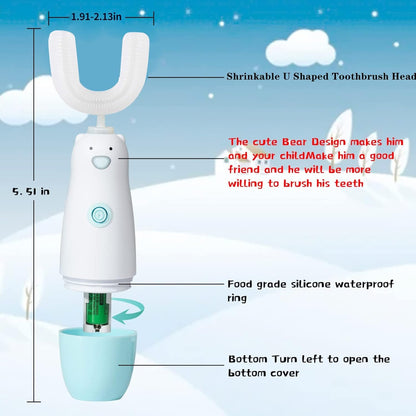 Kids Electric Toothbrush，U Shaped Toothbrush Waterproof Battery Powered 360 Automatic Sonic Toddler