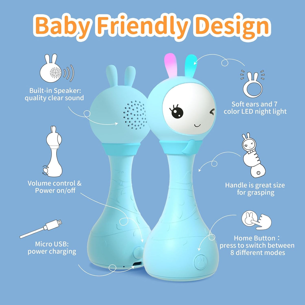 alilo Yoyo Talking Bunny Baby Singing Musical Rattle, Mimicking Toys Repeats What You Say