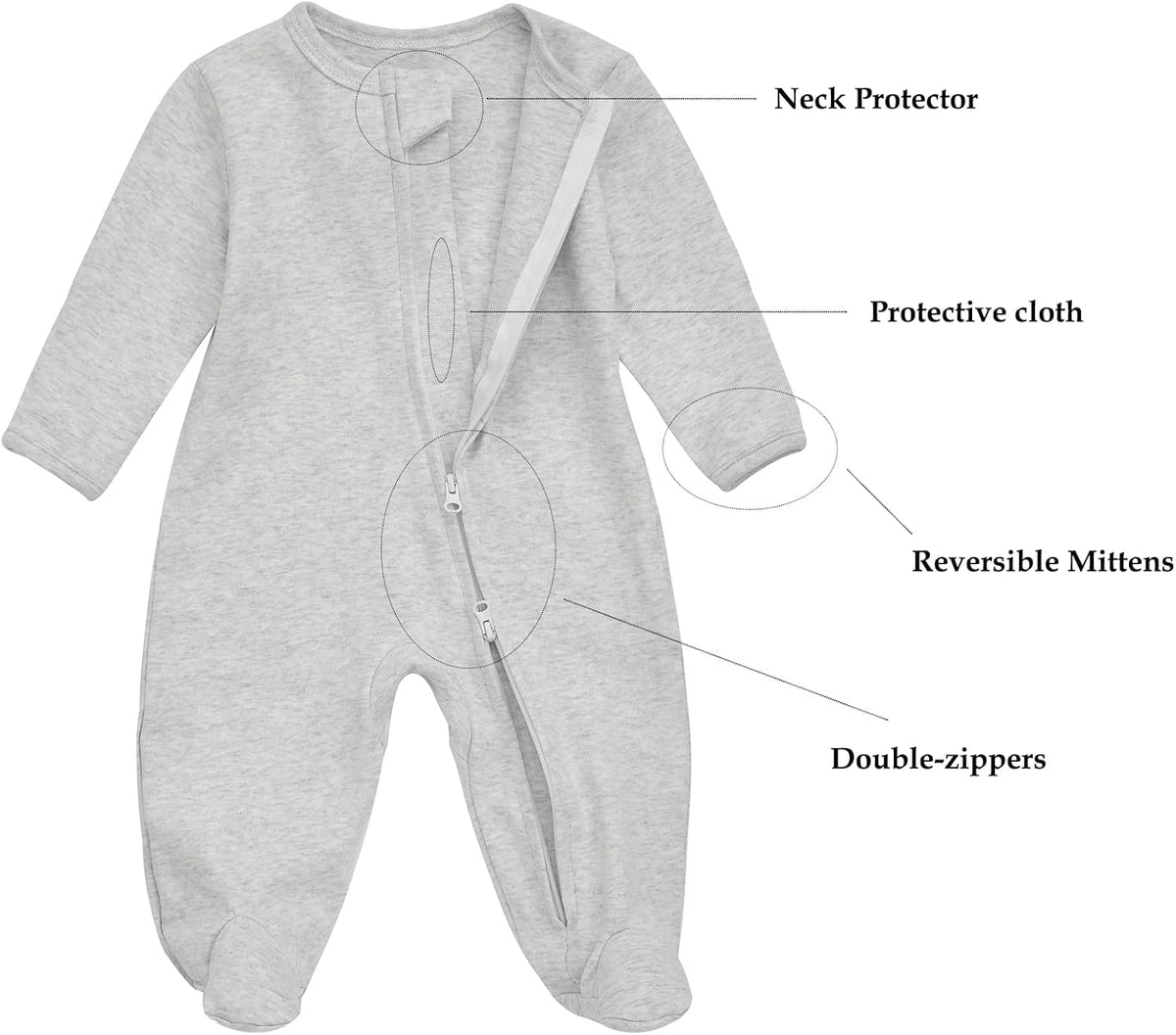 Aablexema Baby Footie Pajama with Mitten Cuffs, Double Zipper Infant Cotton clothes Sleeper Pjs