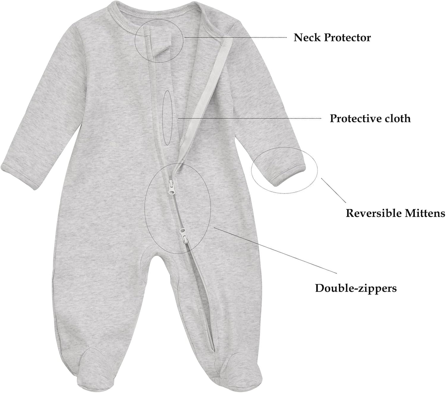 Aablexema Baby Footie Pajama with Mitten Cuffs, Double Zipper Infant Cotton clothes Sleeper Pjs