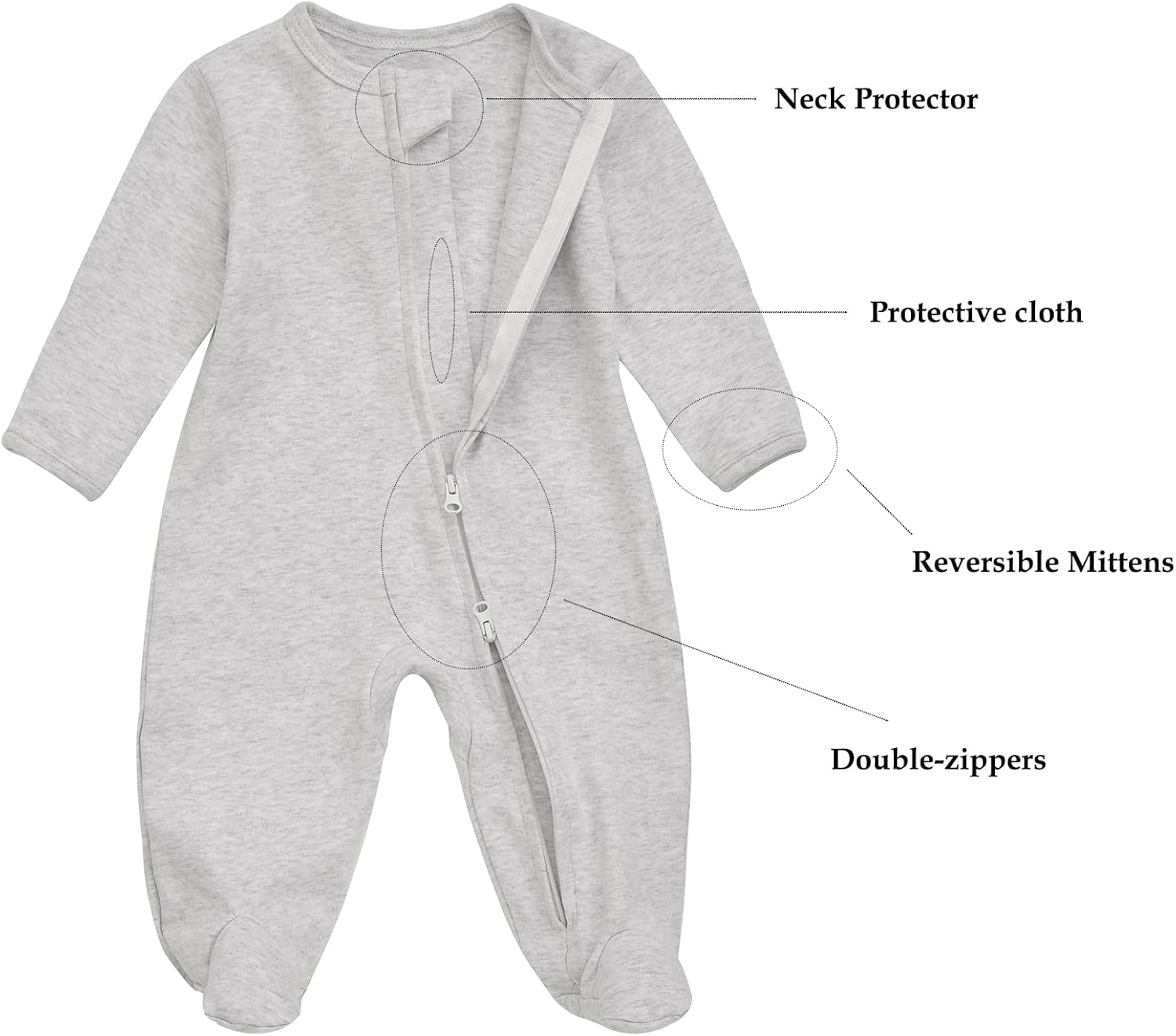 Aablexema Baby Footie Pajama with Mitten Cuffs, Double Zipper Infant Cotton clothes Sleeper Pjs