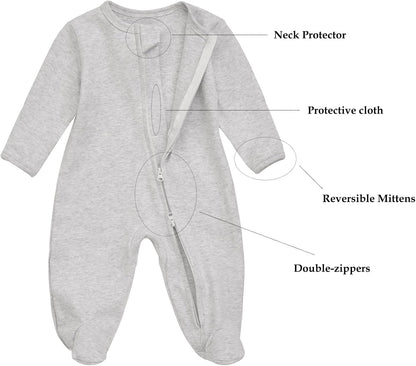 Aablexema Baby Footie Pajama with Mitten Cuffs, Double Zipper Infant Cotton clothes Sleeper Pjs