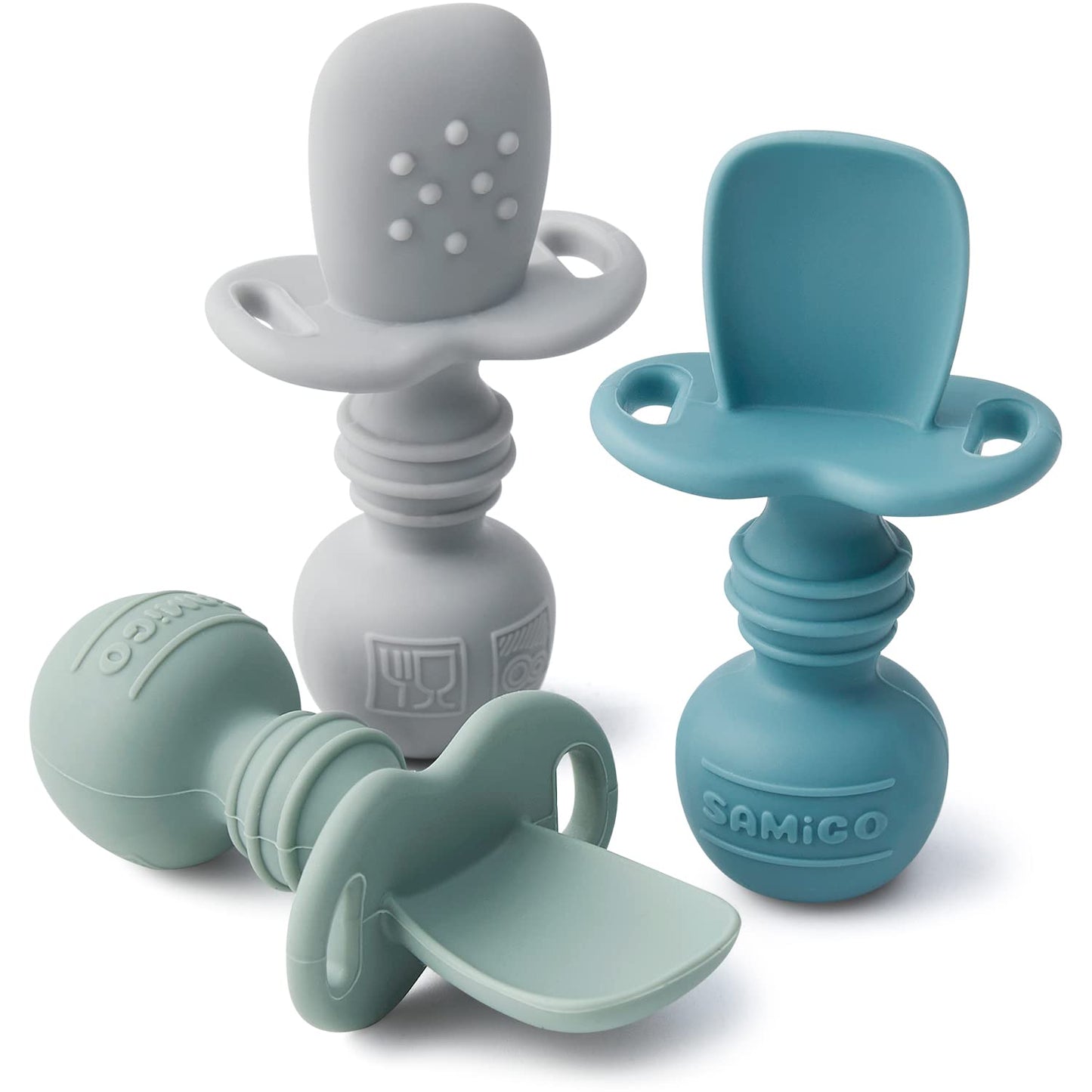 SAMiGO Silicone Baby Spoons Self Feeding 6+ Months - Infant Toddler Utensils - First Stage Baby Led