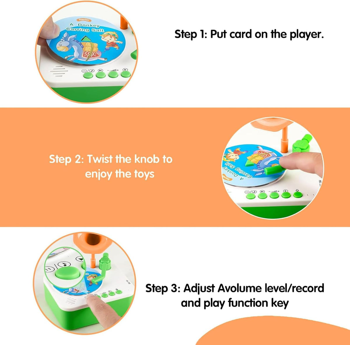 Kids Phonograph Toddler Record Player， with 96 Learning Cards, Early Education Machine Record