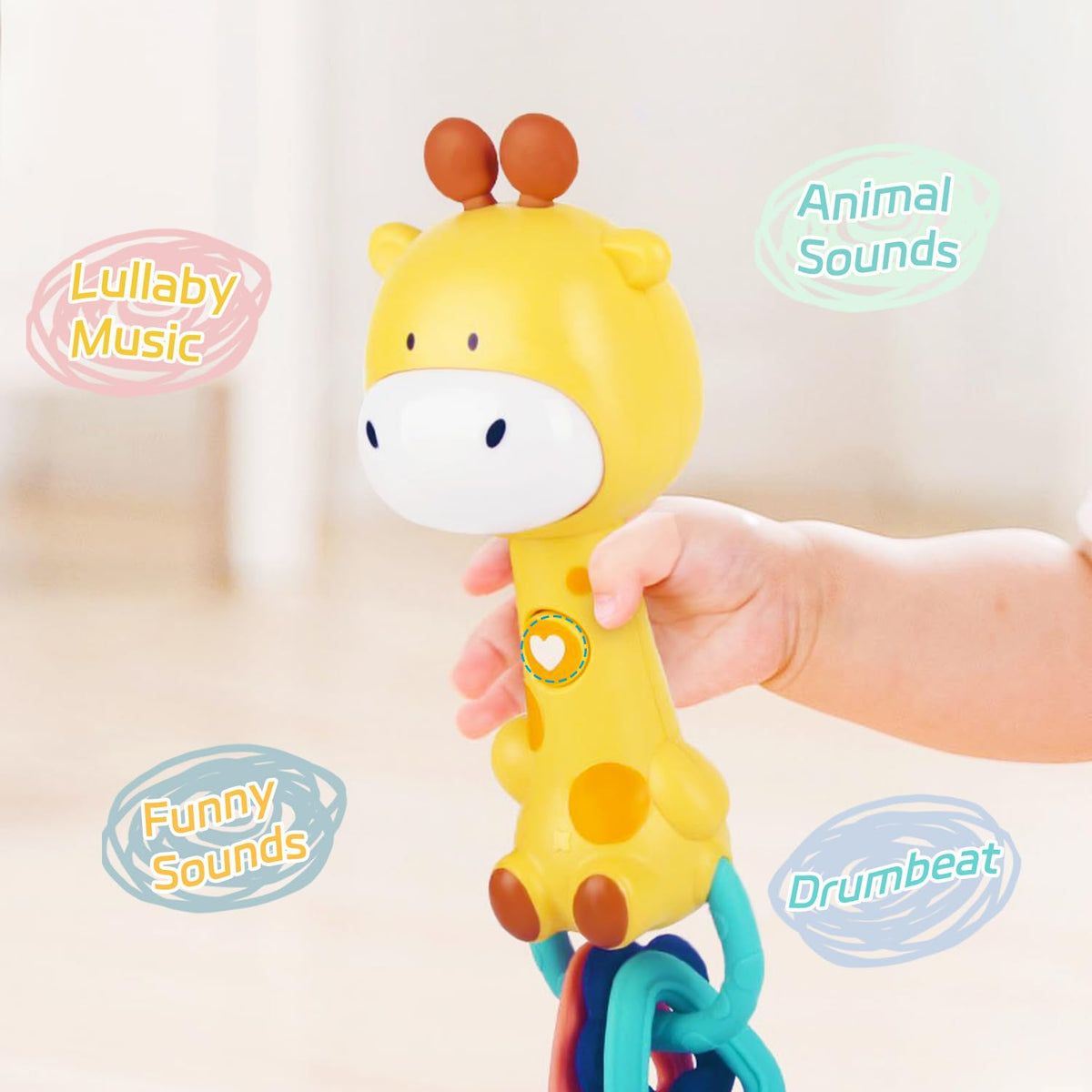 Baby Music Rattle, Teething Toys for Infants 6-12-18 Months Toddlers, Light-Up & Chew Sensory Toys