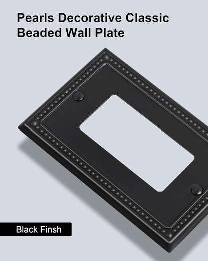 4-Pack Decorator Outlet Cover Plate, Pearls Decorative Switch Plates and Outlet Covers, Black Metal