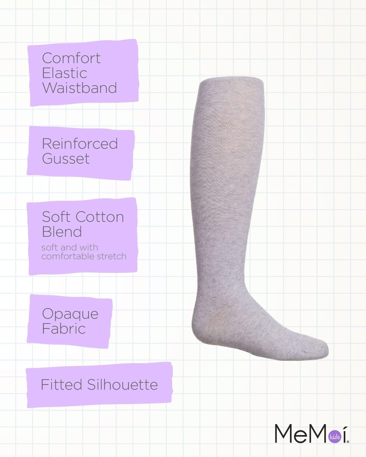 MeMoi Soft Pima Cotton Tights for Girls, Soft and Lightweight Opaque Tights for girls - Sizes 8 to
