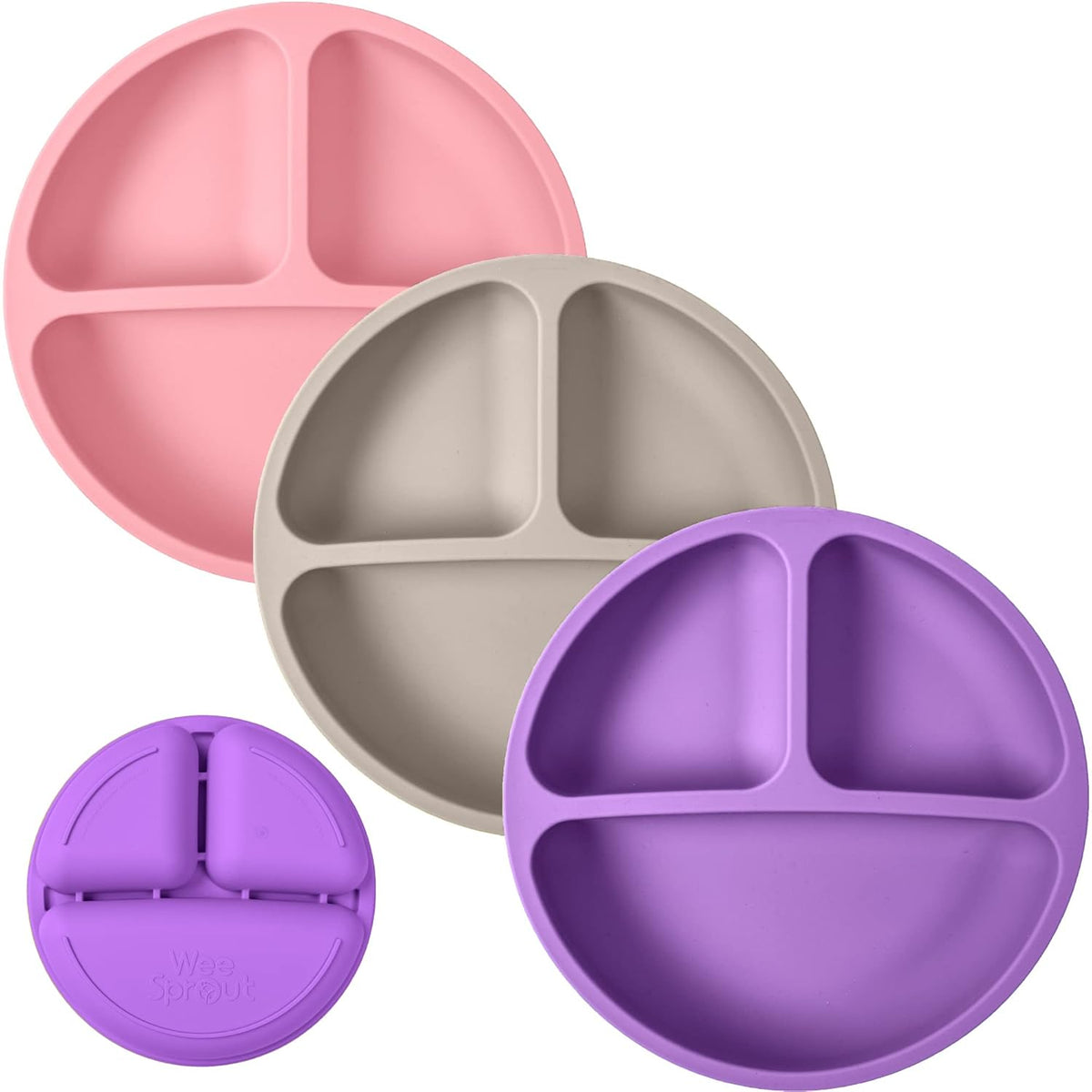 WeeSprout Silicone Plates for Babies & Toddlers (3 Pack) 100% Food-Grade Dishes for Self Feeding