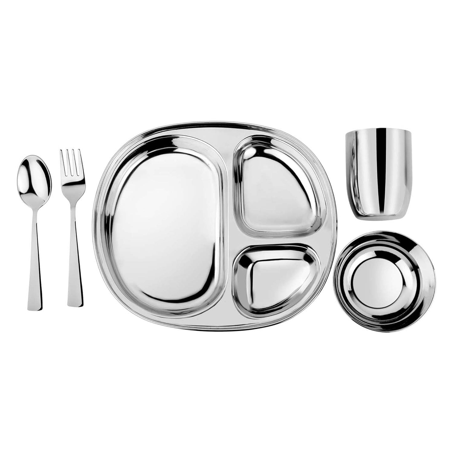 Ahimsa Stainless Steel Kids Dinnerware Set - 5 Piece Toddler Plates and Bowls Set, Pediatrician