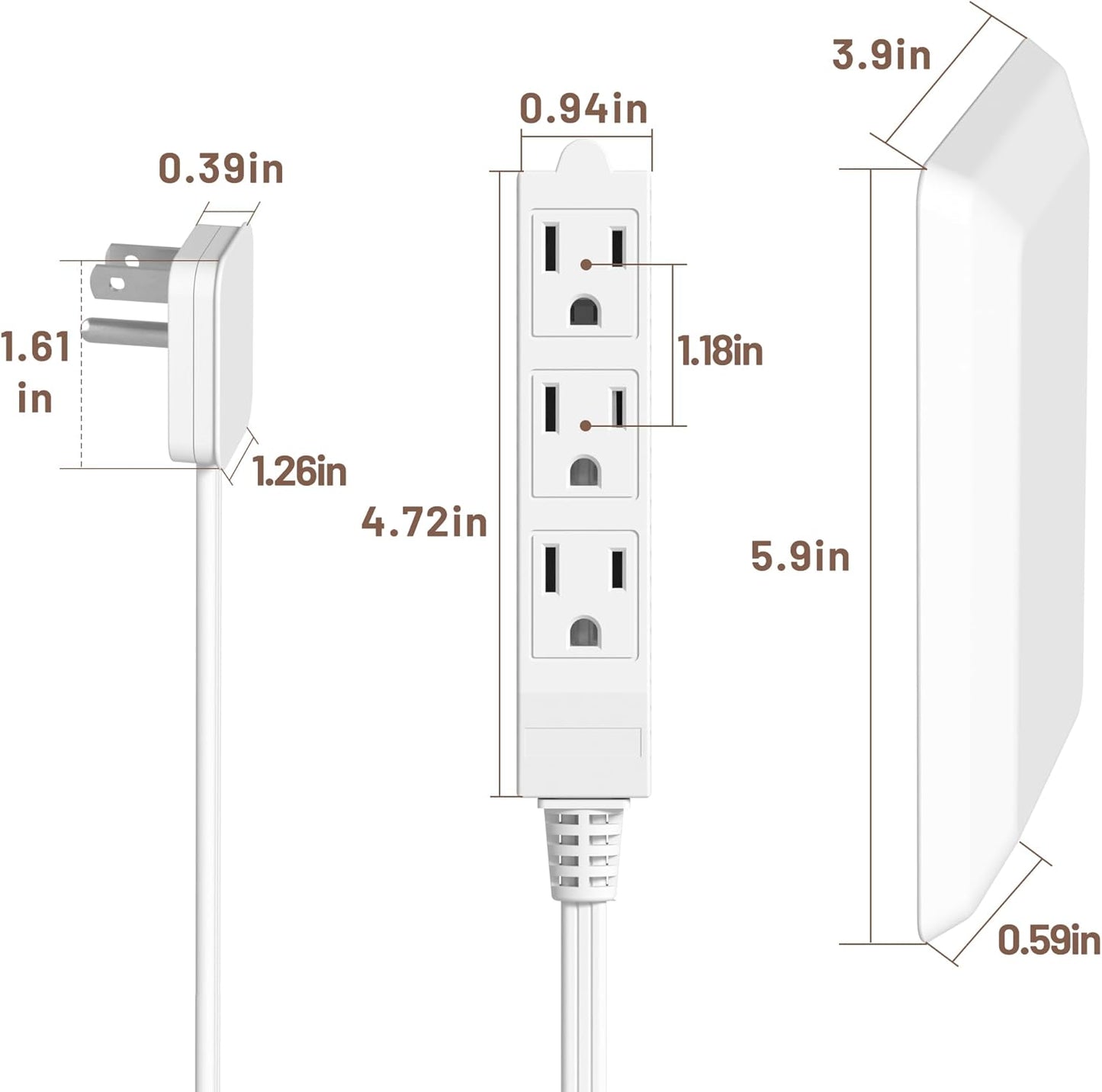 5FT Flat Extension Cord Ultra Thin Outlet Concealer with Cord Concealer Kit,Flat Outlet Extender