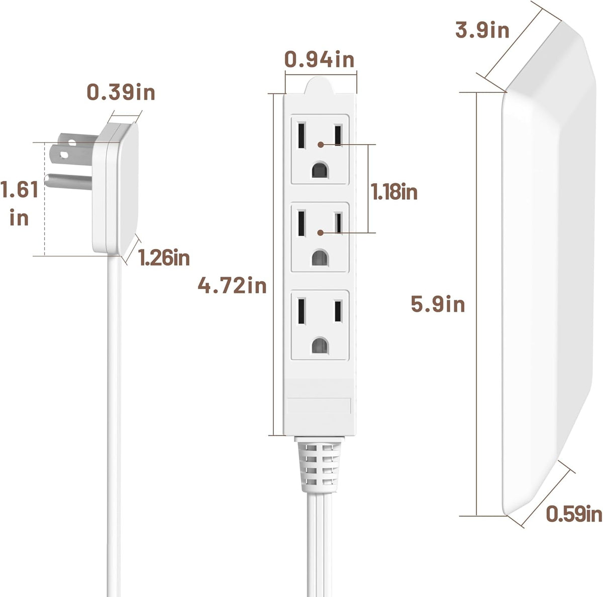 5FT Flat Extension Cord Ultra Thin Outlet Concealer with Cord Concealer Kit,Flat Outlet Extender