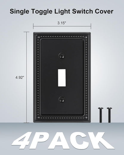 4-Pack Single Toggle Light Switch Cover Plate, Pearls Decorative Switch Plate Covers, Black 1 Gang