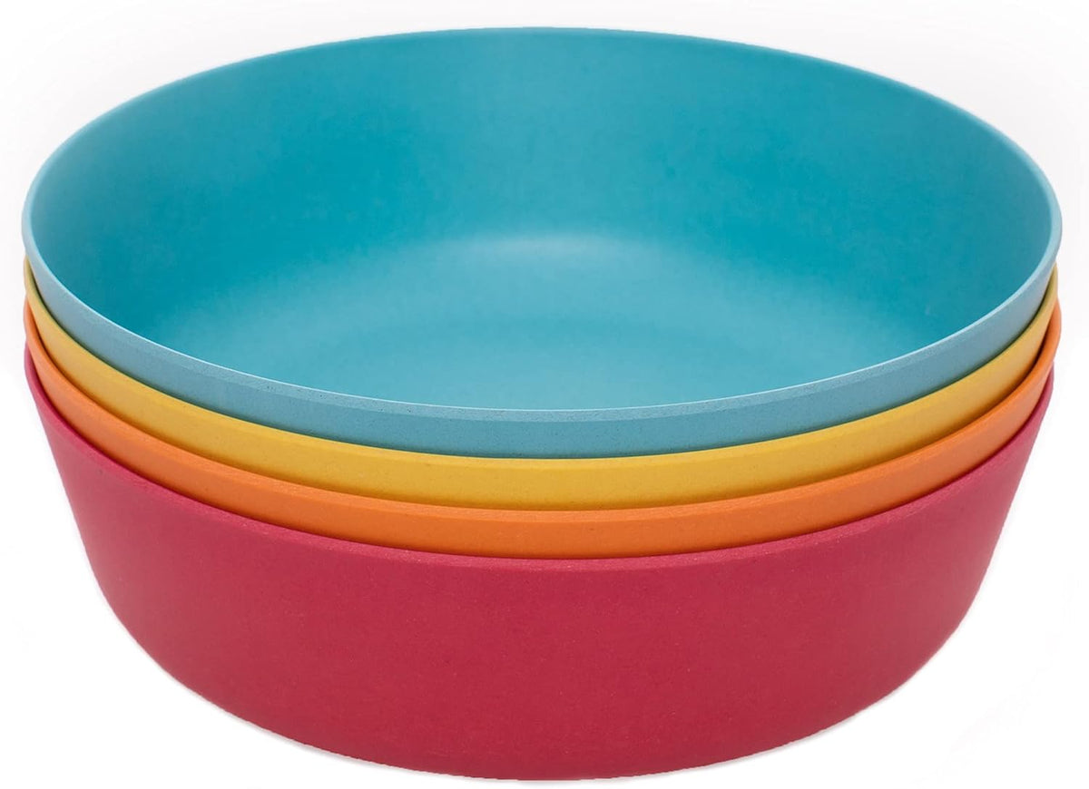WeeSprout Bamboo Kids Bowls, Set of Four 15 oz Kid-Sized Dinnerware, Cereal, Leftovers & Snack