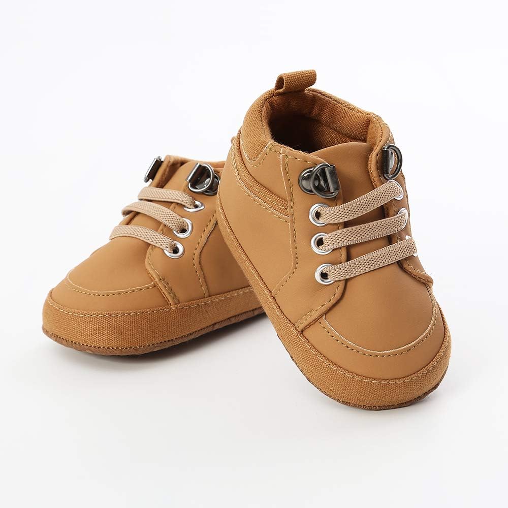 SOFMUO Baby Boys Girls High Top Ankle PU Leather Sneakers Soft Rubber Sole Infant Moccasins Newborn
