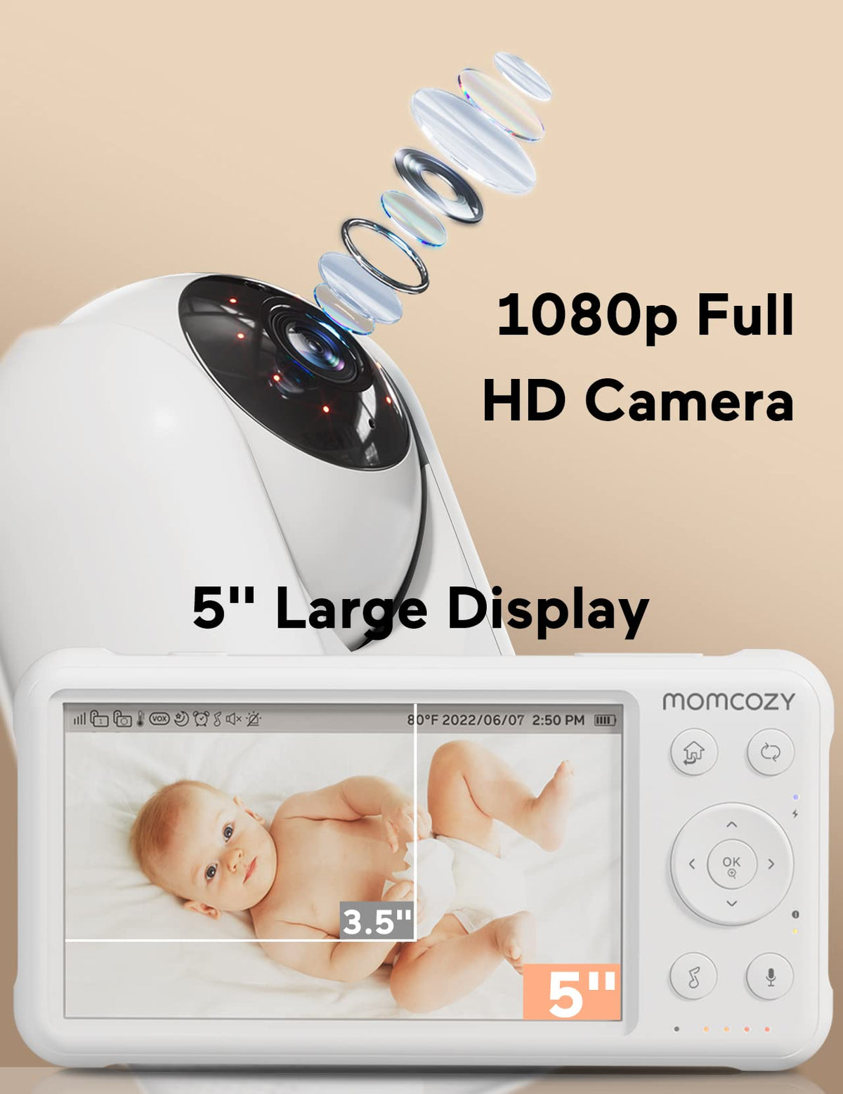 Momcozy Video Baby Monitor, 5" 1080P HD Baby Monitor with Camera and Audio
