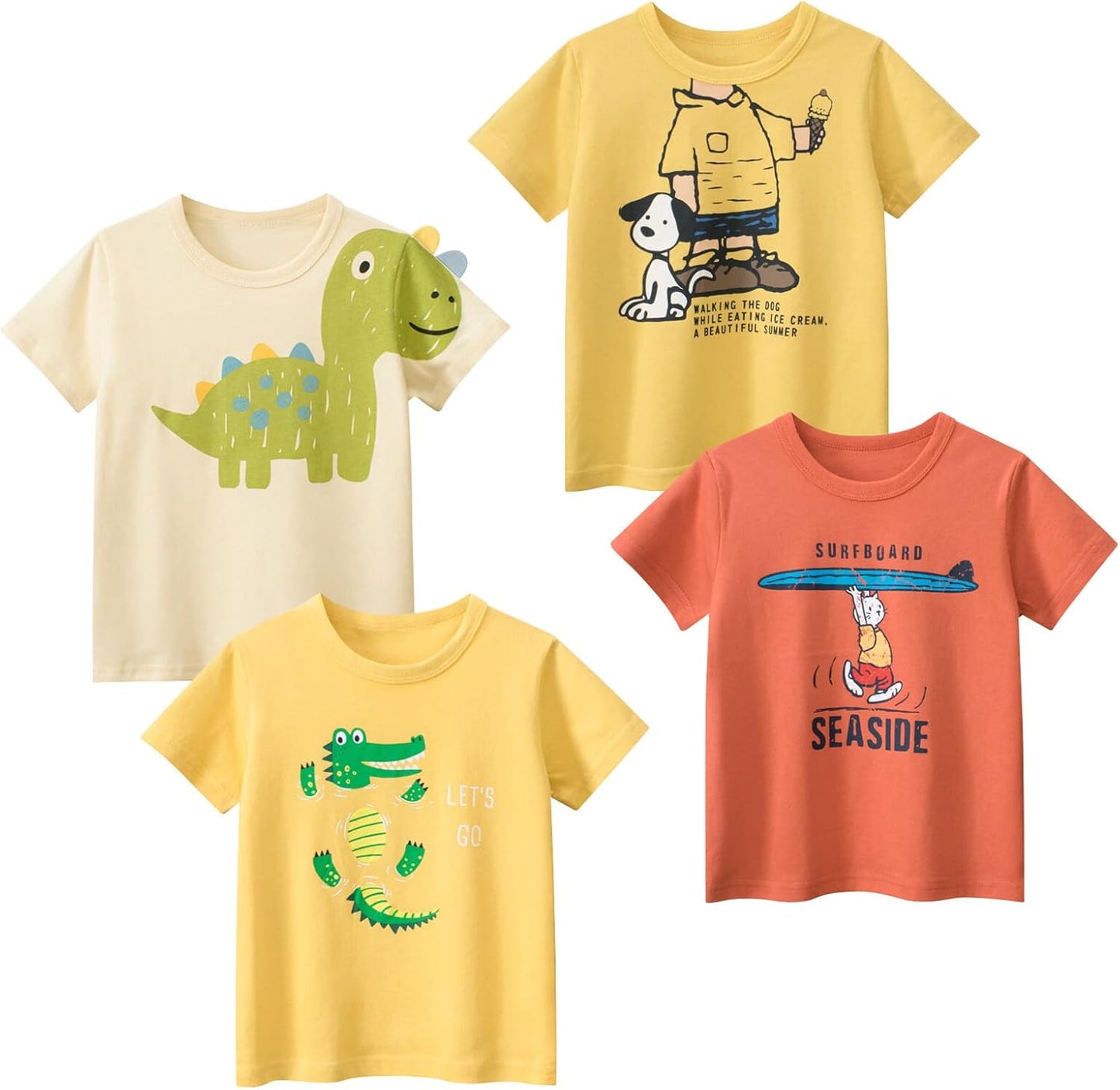 Boys' 4-Pack Excavator Short Sleeve Crewneck T-Shirts Top Tee Size 2-7 Years Toddler Boys' Value