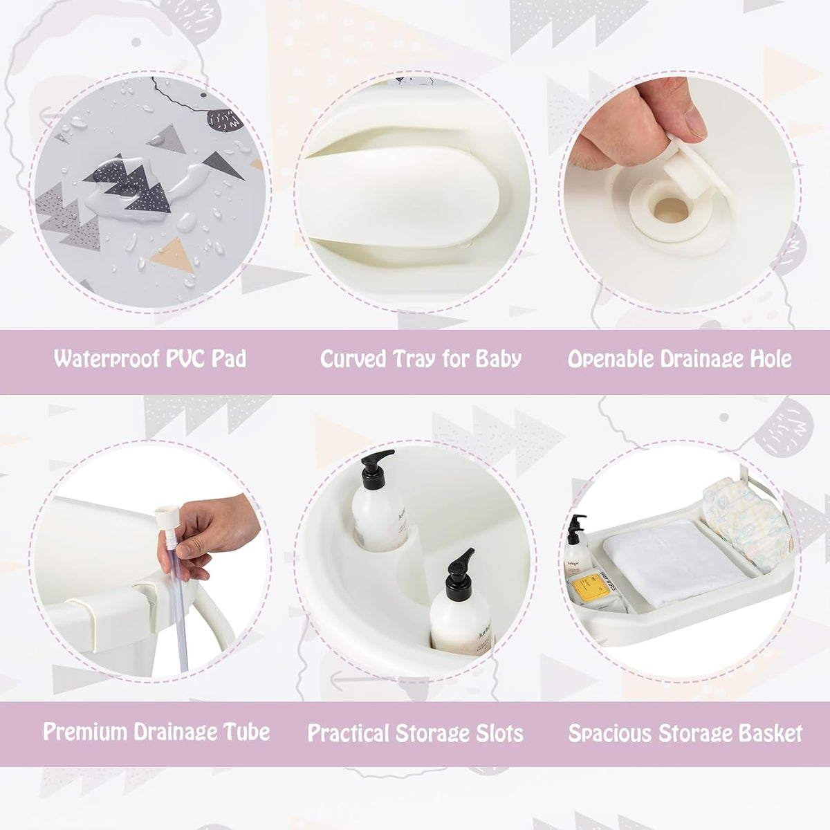 BABY JOY Baby Bathtub with Changing Table, Foldable Infant Diaper Changing Station with Storage