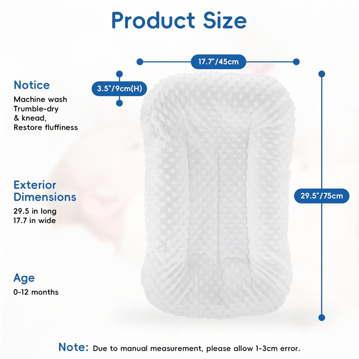 Baby Lounger for Newborn Flat Cover,Baby Nest Cover Tummy Time Mat Breathable & Soft,0° Angle
