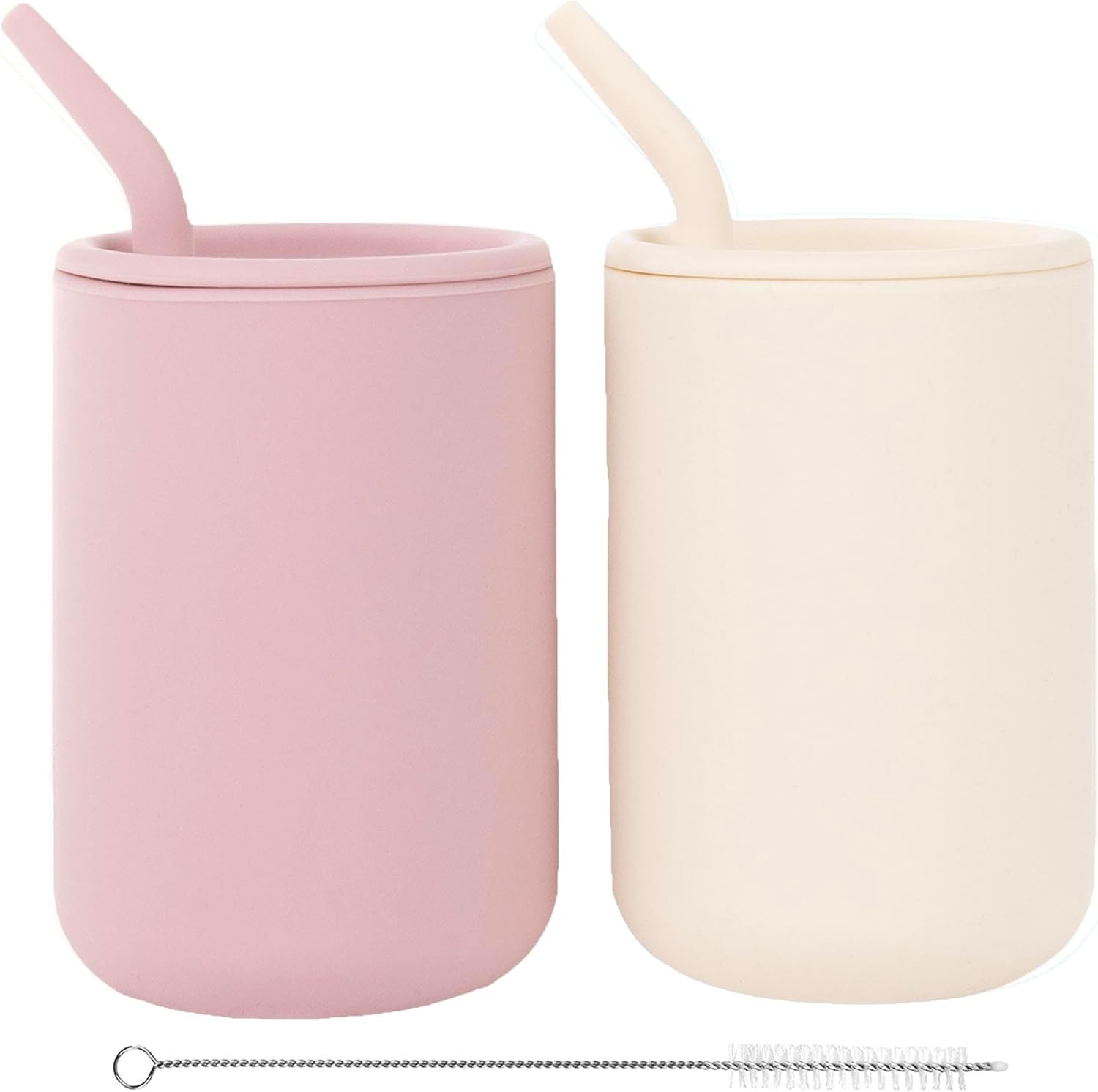WeeSprout Silicone Baby Cups With Straws and Lids, 4 & 8 oz Options, Set of 2, Food Grade Toddler