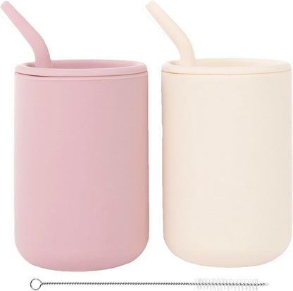 WeeSprout Silicone Baby Cups With Straws and Lids, 4 & 8 oz Options, Set of 2, Food Grade Toddler