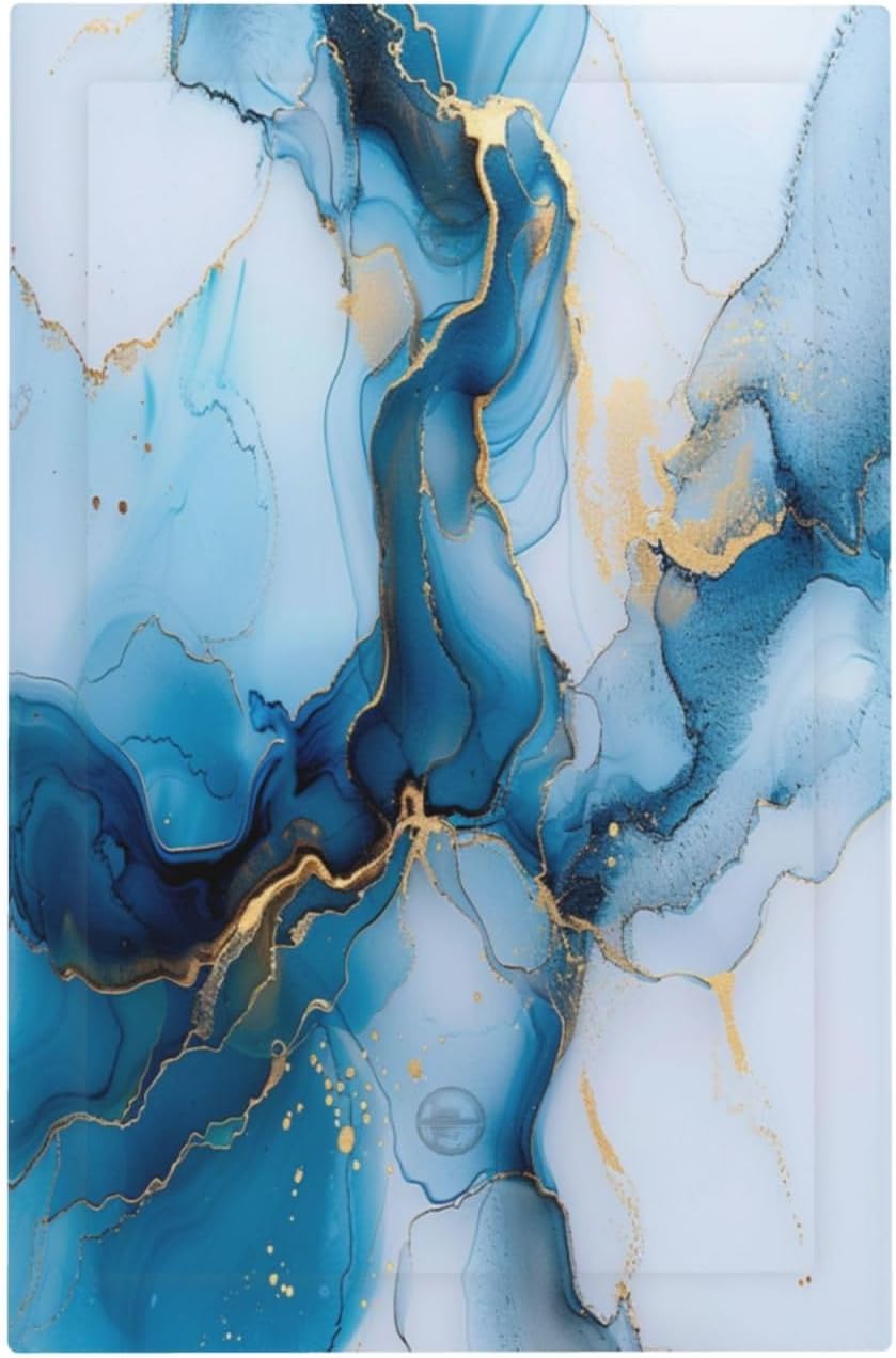 Decorative Switch Covers Plate Modern Abstract Blue Gold Line Marble 1 Gang No Device Single Blank
