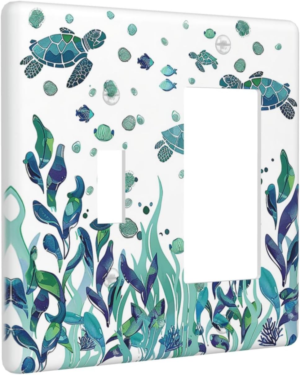 Outlet Covers Vibrant Turtle Seagrass Watercolor Painting 1 Toggle 1 Rocker Combination Decorative