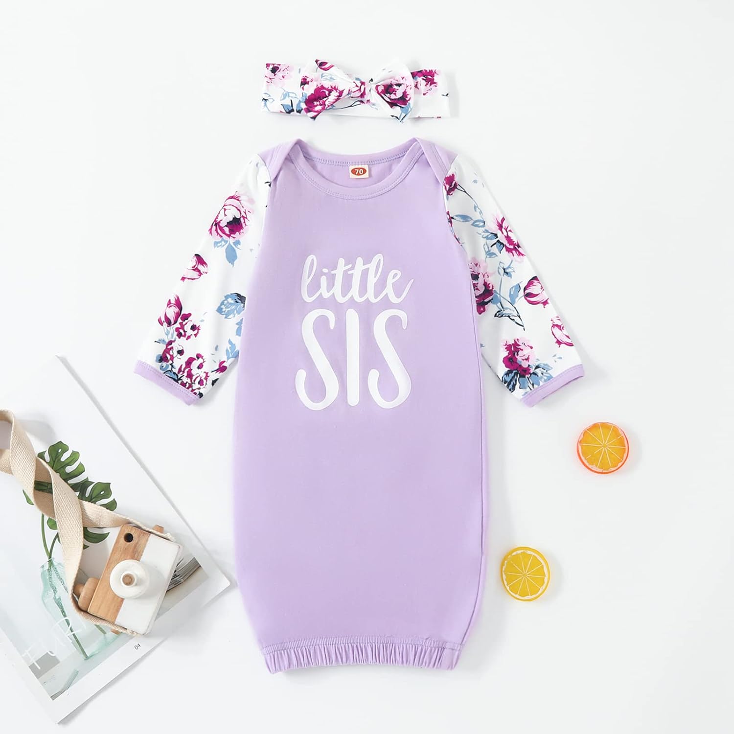 AMAWMW Newborn Baby Girl Little Sister Sleeper Gown Stripe Long Sleeve Nightgown Pajamas Gifts