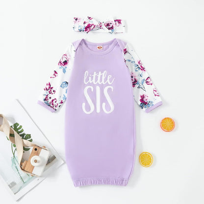 AMAWMW Newborn Baby Girl Little Sister Sleeper Gown Stripe Long Sleeve Nightgown Pajamas Gifts