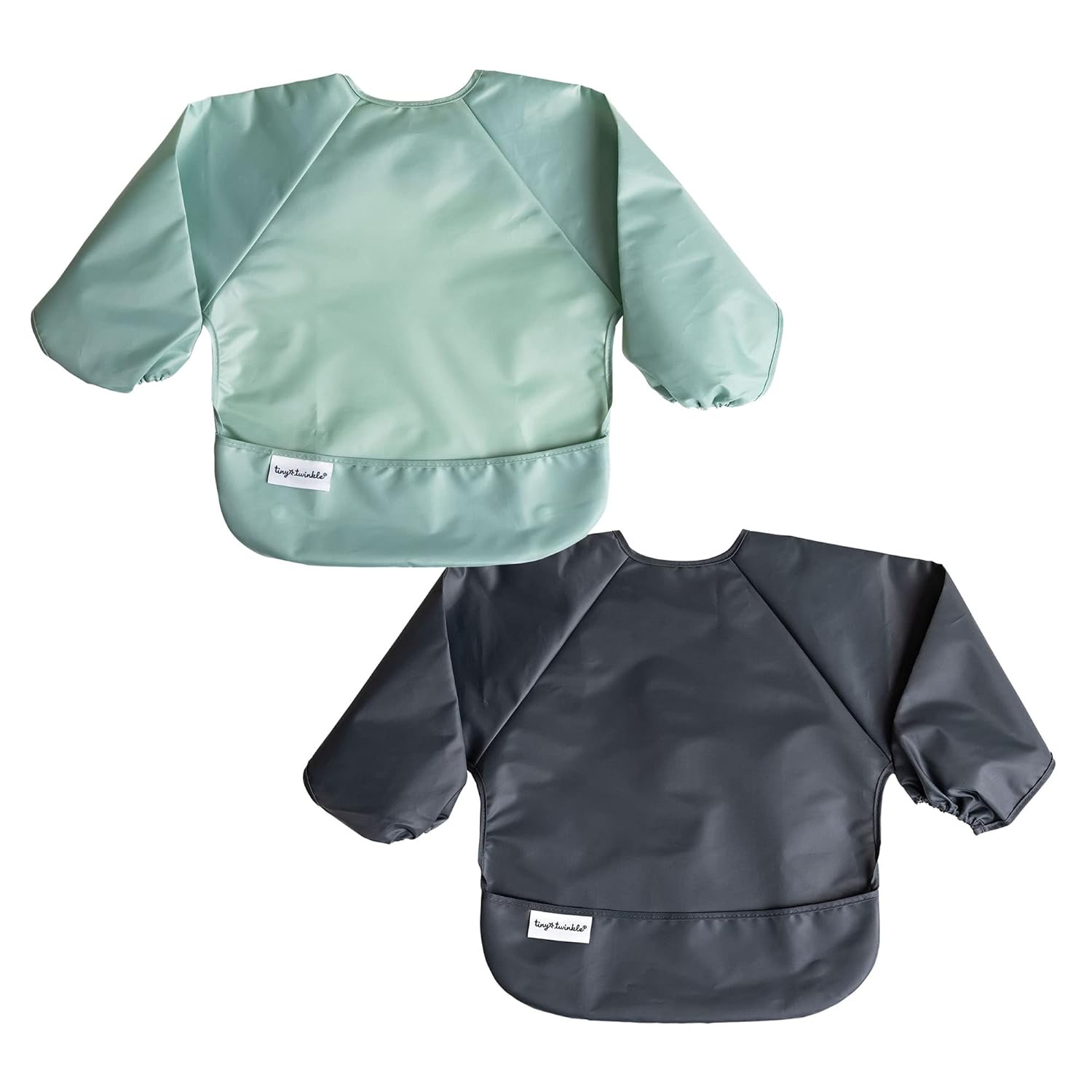 Tiny Twinkle Mess Proof Baby Bibs, 2pk Waterproof Smock Baby Bibs for Eating, Machine Washable Long