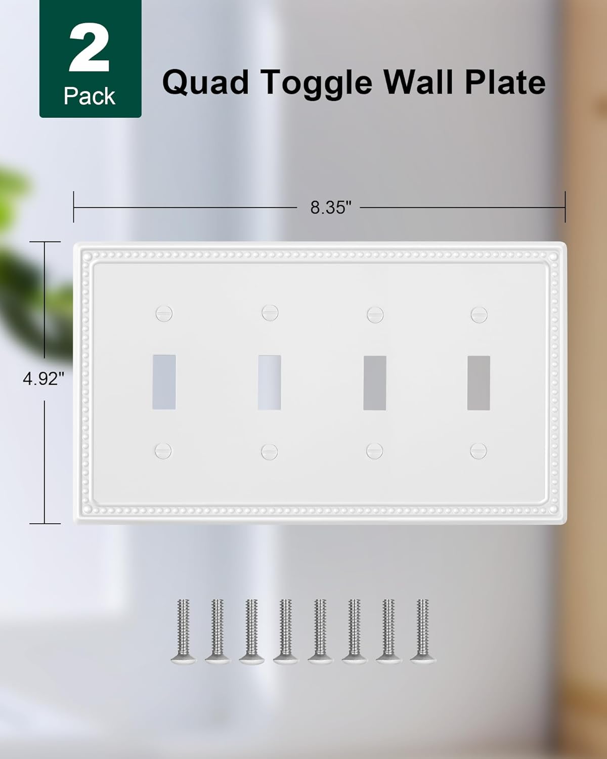2-Pack Quad Toggle Light Switch Cover Plate, 4 Gang Metal Switch Plate Covers, Pure White Pearls