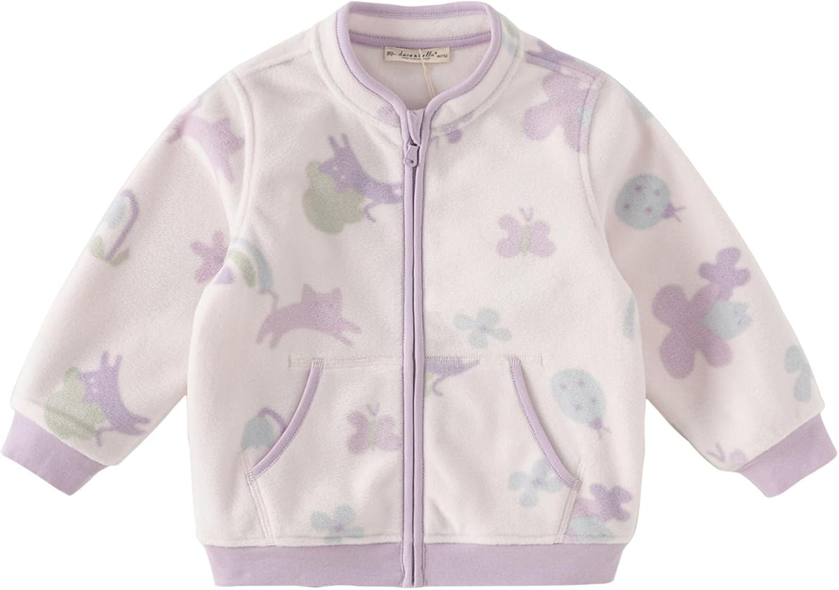 DAVE & BELLA Kids Printed Polar Fleece Jacket Toddler Baby Boys Girls Zip Up Long Sleeve Spring