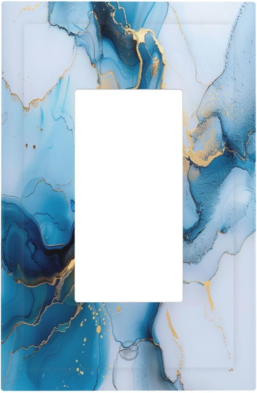 Decorative Outlet Covers Modern Abstract Blue Gold Line Marble 1 Gang Single Decora GFCI Device