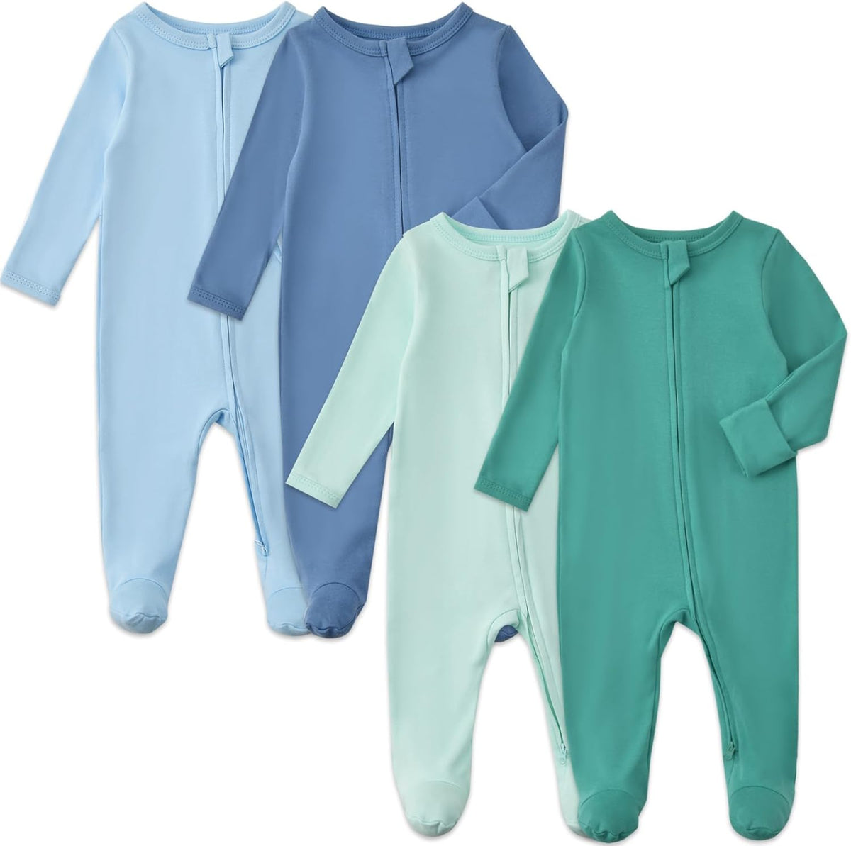 Aablexema Baby Footed Pajamas with Mitten Cuffs Zipper 4-Pack Infant Newborn Cotton Long Sleeve