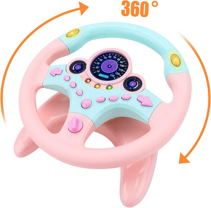 deAO Kids Steering Wheel for Backseat with Key Baby Toys Pretend Driving Simulated Steering Wheel