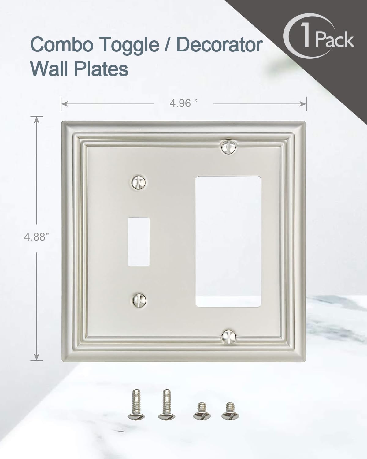 1-Pack Combination Toggle/Decorator Wall Plate, Metal Wall Plate Cover for Light Switch