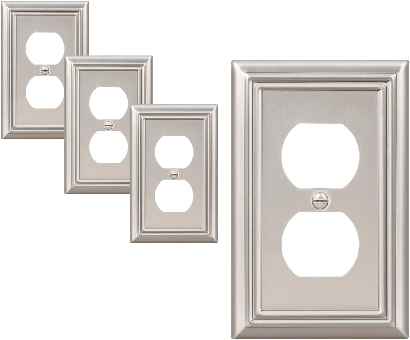 DEWENWILS 4-Pack Duplex Wall Plate, Metal Wall Outlet Cover for Receptacle, Light Switch, Brushed