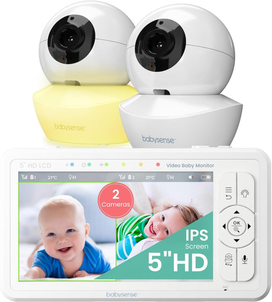 Babysense 5" HD Split-Screen Baby Monitor, Video Baby Monitor with 2 Cameras and Audio, Night