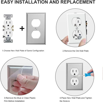 10-Pack Single Duplex Wall Switch Plate Outlet Cover - Stainless Steel Decorator Receptacle Outlet