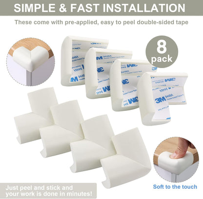 8 Pack Soft Sponge Table Corners, Corner Protector Baby, Baby Proofing Corner Guards, Pre-Taped