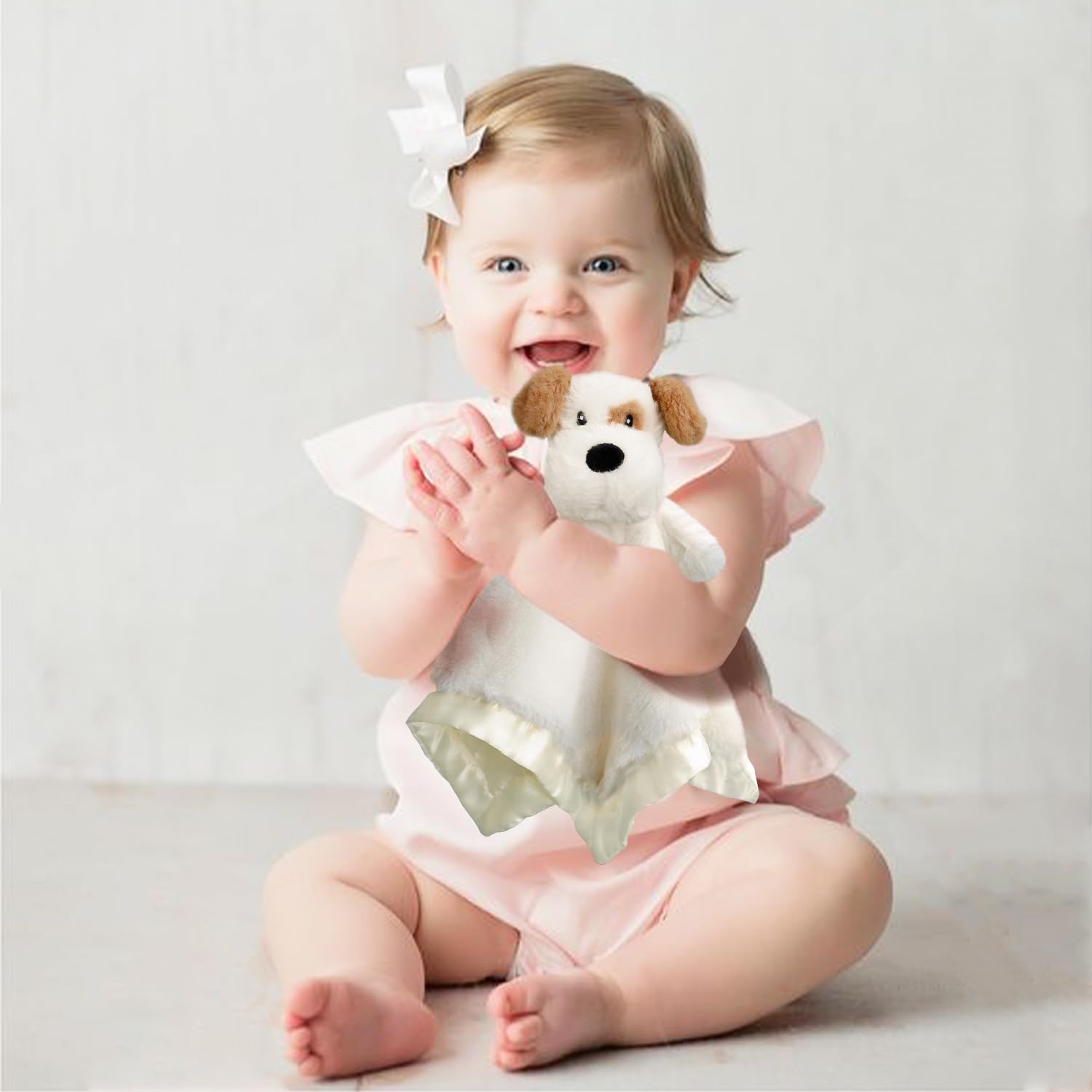 Dog Security Blanket Soft Lovey Baby Stuffed Animal with Satin Backing for Toddler Infant Newborn