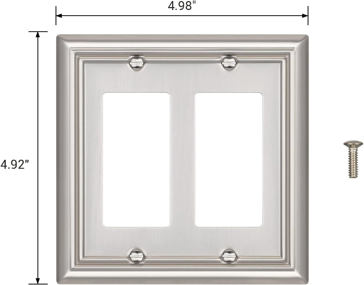 DEWENWILS Double Decorator Wall Plates, Brushed Nickel Outlet Covers, Metal Face Plates for