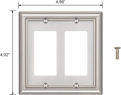 DEWENWILS Double Decorator Wall Plates, Brushed Nickel Outlet Covers, Metal Face Plates for