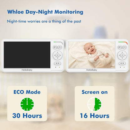 HelloBaby Baby Monitor with 6" World First IPS Screen 30-Hrs Battery, Remote Pan/Tilt/Zoom Camera