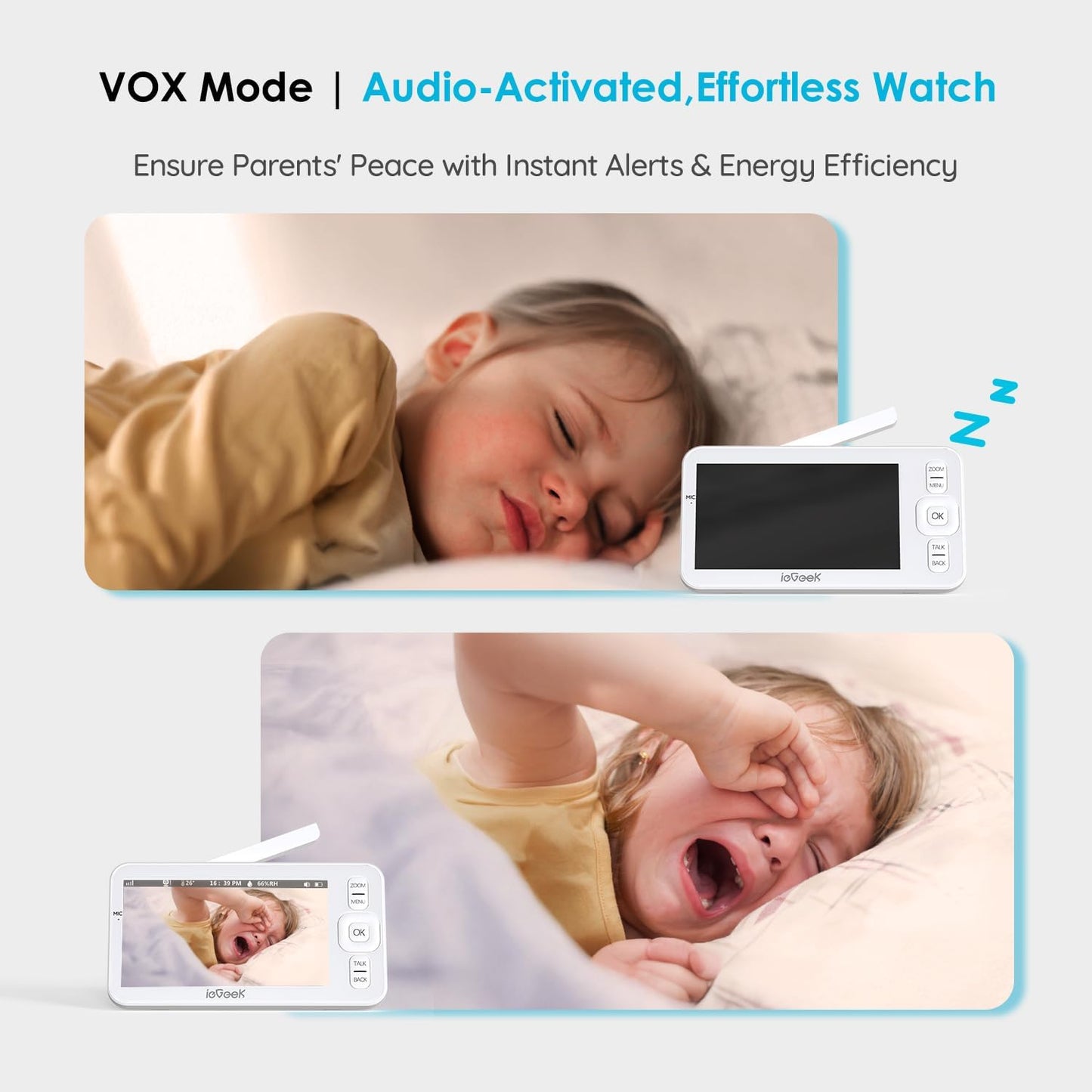 ieGeek Baby Monitor with Camera and Audio,5" Screen,HD Night Vision,2-Way Talk,Cry&Motion