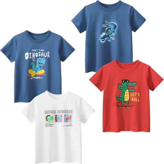 Boys' 4-Pack Excavator Short Sleeve Crewneck T-Shirts Top Tee Size 2-7 Years Toddler Boys' Value