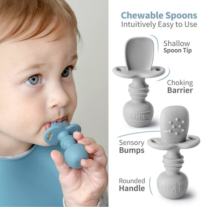 SAMiGO Silicone Baby Feeding Set, Baby Led Weaning Supplies, Suction Bowl Plate Bib Cup Self