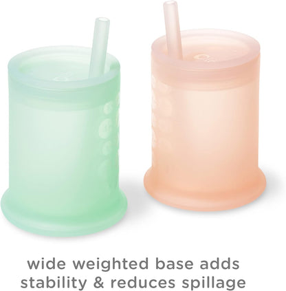 Olababy Silicone Training Cup with Straw Lid | Babies Water Drinking Cup | 6+ Mo Infant To 12-18