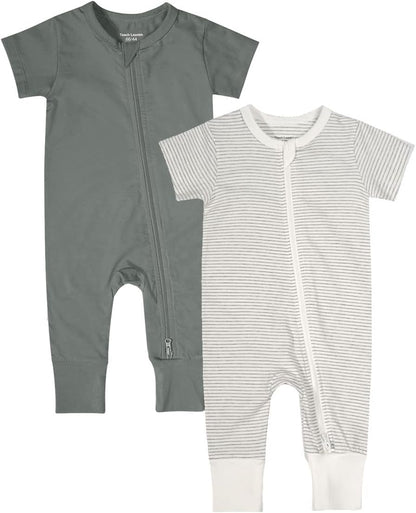 Teach Leanbh Baby Boys Girls 2-Pack Romper Jumpsuits Cotton 2 Way Zipper Short Sleeve Footless